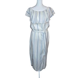 NEW Joie Almante Striped Cotton Gauze Off the Shoulder Midi Dress L